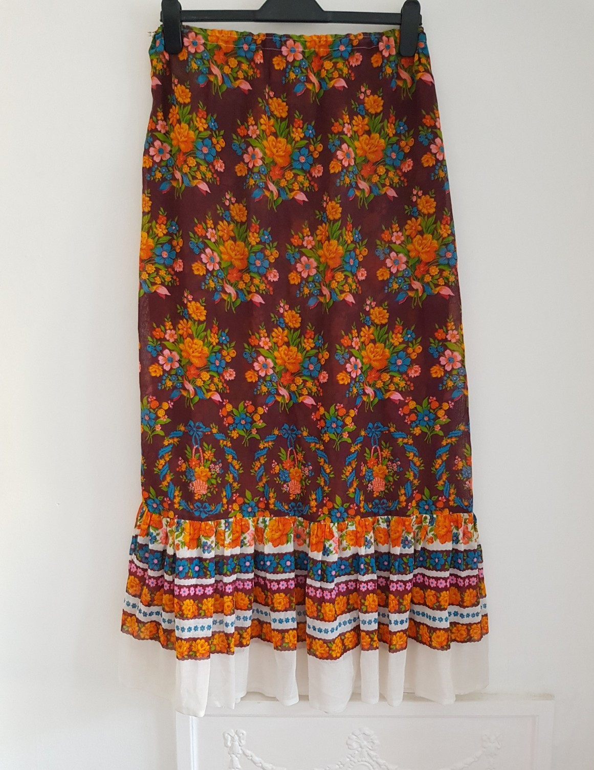 Vintage Floral Maxi Skirt, UK Size 8-10 Peasant Elasticated Waist