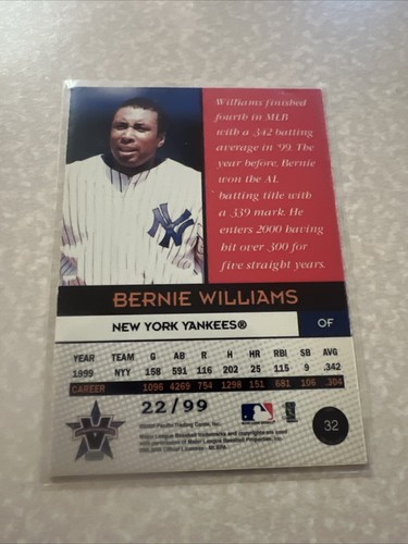 2000 Pacific Vanguard Green- Bernie Williams /99 Very Rare! - Picture 2 of 2
