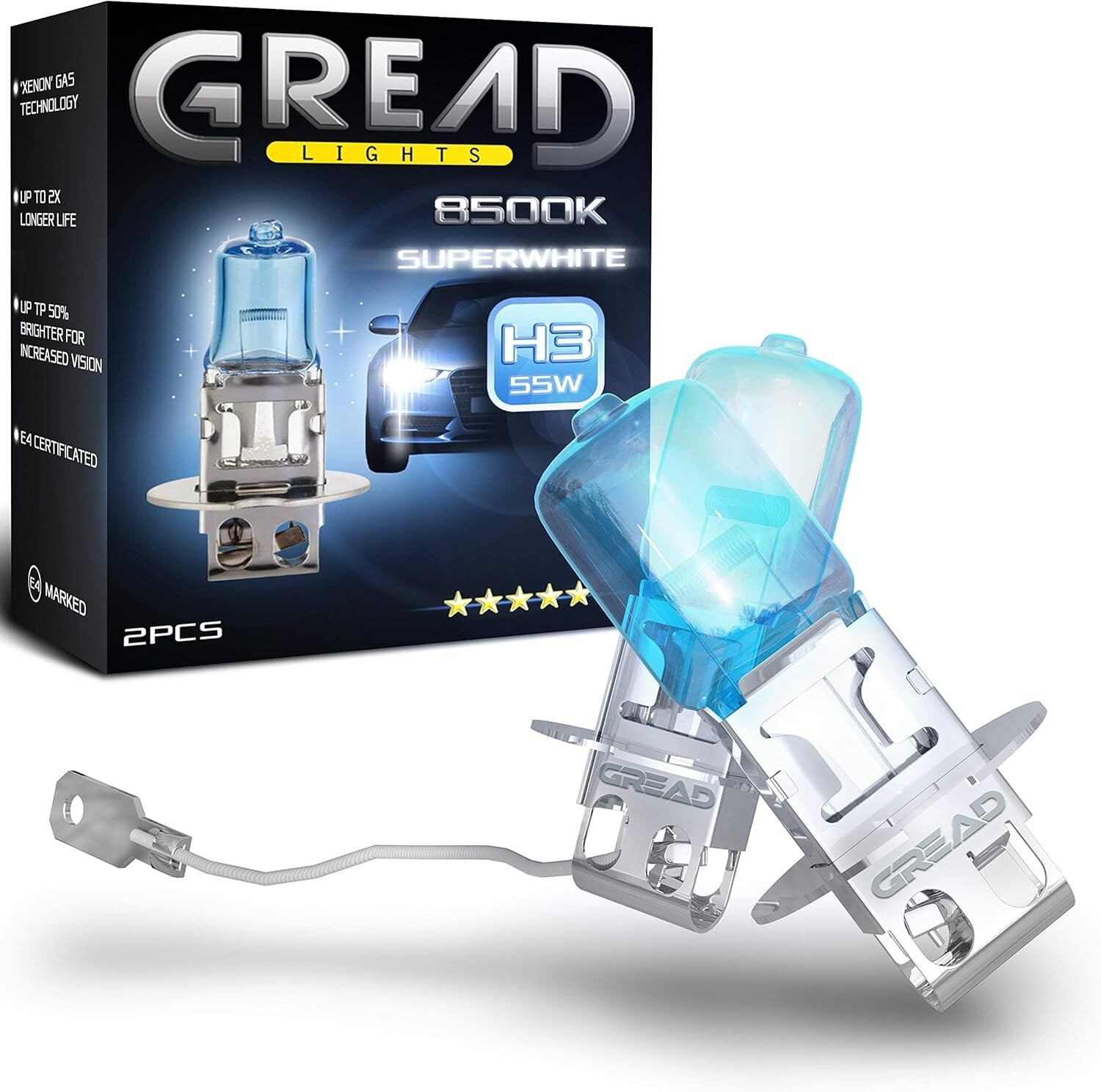 Ampoule auto H3 effet xénon 8500K avec faisceau blanc longue portée