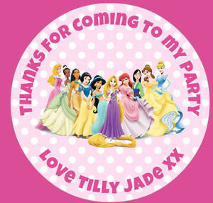 Personalised Polka Dot Disney Princess Birthday Party Sweet Bag Stickers Seals