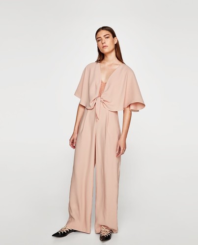 Zara AW17 Cape Jumpsuit With Lace Nude 