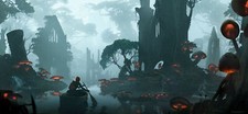 Landscape art mushroom forest boat river fantasy wojtek Custom Gaming Mat Desk