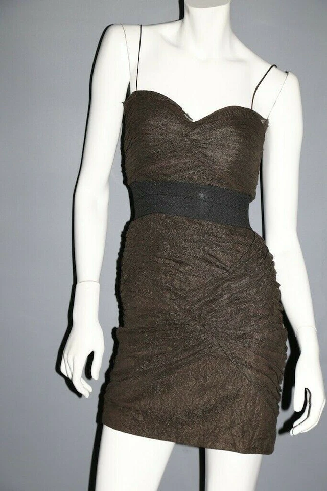 FOLEY + CORINNA Brown Netting Mesh Spaghetti Strap Ruched Mini Dress Size XS - Image 2 of 4