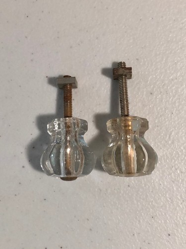 OLD VINTAGE PAIR OF SOLID GLASS DRAWER KNOBS PULLS HANDLES - Picture 2 of 3