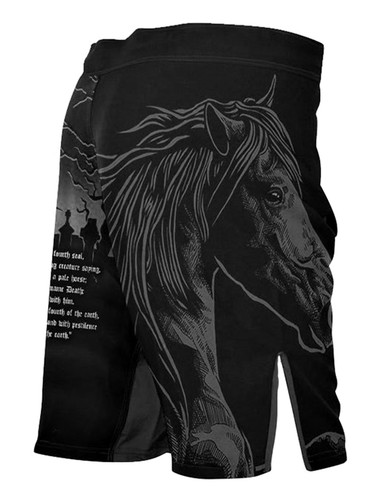 Raven Fightwear Men's Four Horseman of the Apocalypse Death MMA Shorts BJJ Black - Picture 2 of 3