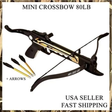 80lbs Self Cocking Hunting Pistol Crossbow 3 Arrows Black Metal Gold (FVS029823)
