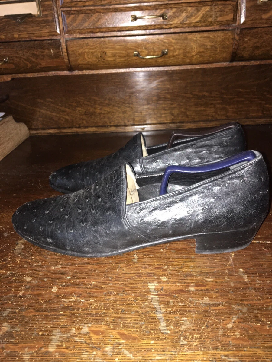 Vintage A.beauty Hand Made Ostrich Leather Black Shoes 9 |