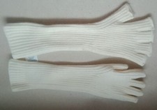 One-size long fingerless opera gloves to elbow, acrylic and wool: white