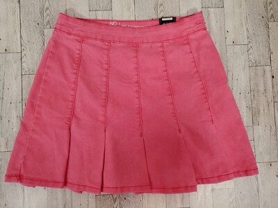 No Boundaries Denim Skirt 11 13 15 17 Bright Pink Pleated Side Zipper  NEW