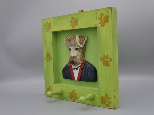 3D Schnauzer Terrier in Suit Wall Hanging Decor 2 Dowel Hooks Anthropomorphic 8" - Picture 3 of 12
