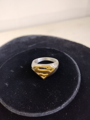 DC Comics Stainless Steel - Yellow Gold Color - Superman Logo Ring Size 10