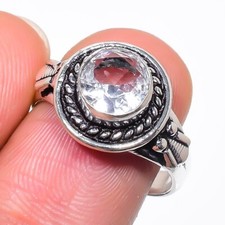 White Topaz Gemstone Handmade 925 Sterling Silver Jewelry Ring Size 8.75 US 