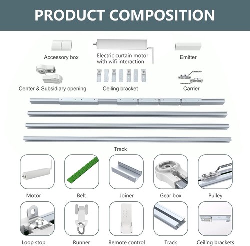 Abridor de cortinas de control de aplicaciones WiFi para hogar inteligente con pistas de cortinas motorizadas de 126"" EE. UU. - Imagen 6 de 7