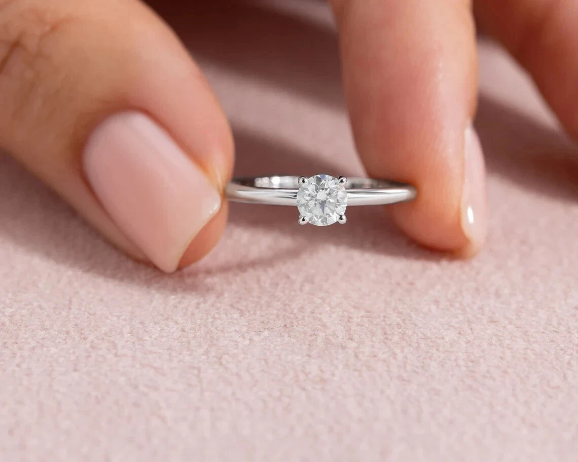 Round Cut Lab-Created Diamond Solitaire Affordable Engagement Ring 925 Silver