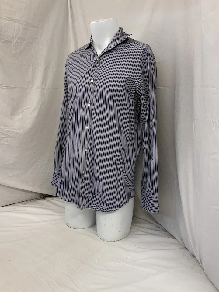 Massimo Dutti Dress Shirt Medium Mens Blue Stripe Cotton YGI N2-604 - Image 4 of 4