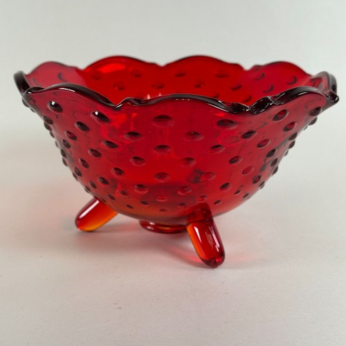 Fenton Ruby Red Amberina Hobnail Footed Bowl - Vintage - Picture 2 of 4