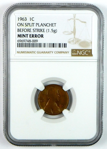 1963 Lincoln Memorial Cent - NGC Mint Error - Split Plachet before Strike