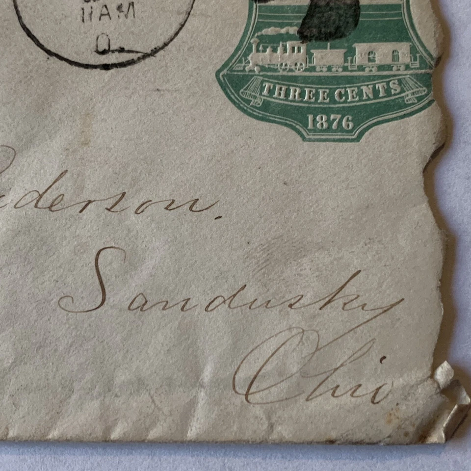 RARO ESCUDO 3C EN RELIEVE 1876 CUBIERTA DE EE. UU. CLEVELAND A SANDUSKY OHIO Foto 4 de 4