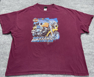 Vintage Harley Davidson Nassau Bahamas T-Shirt Maroon Short Sleeve Mens 4XL Y2k