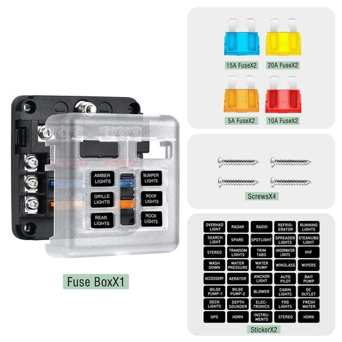 6-Way Marine Fuse BlockWaterproof 12v Fuse Block with LED Indicator for 12V/2... - Picture 3 of 7