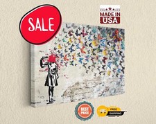 Headshot Butterfly Girl by Banksy - Home Decor Street Art Ready to Hang Canvas