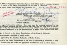 Autographed Contract Actress Comedienne Singer Dancer Martha Raye