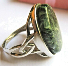 Bague En Séraphinite Et Argent Massif - Pierre 18x23x7 Mm, Taille 59, 29 Carats, Neuve