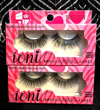 2 IONI 3D FAUX MINK FLUFFY LONG CRISSCROSS DOLL REUSABLE FALSE BLACK EYELASHES