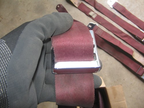 1967 Ford Thunderbird Burgundy Seat Belt Seatbelt Set of 4 w/ 2 Retractors Used - Picture 19 of 20