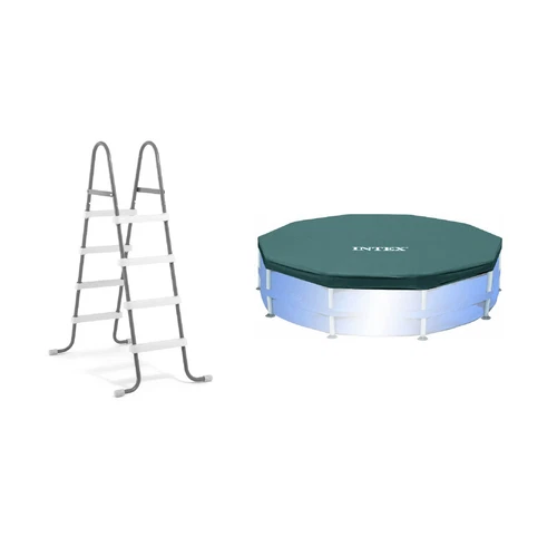 Intex Pool Ladder for 48 Inch Wall Pools & 15' Pool Debris Cover w/ Drain Holes - Picture 1 of 10