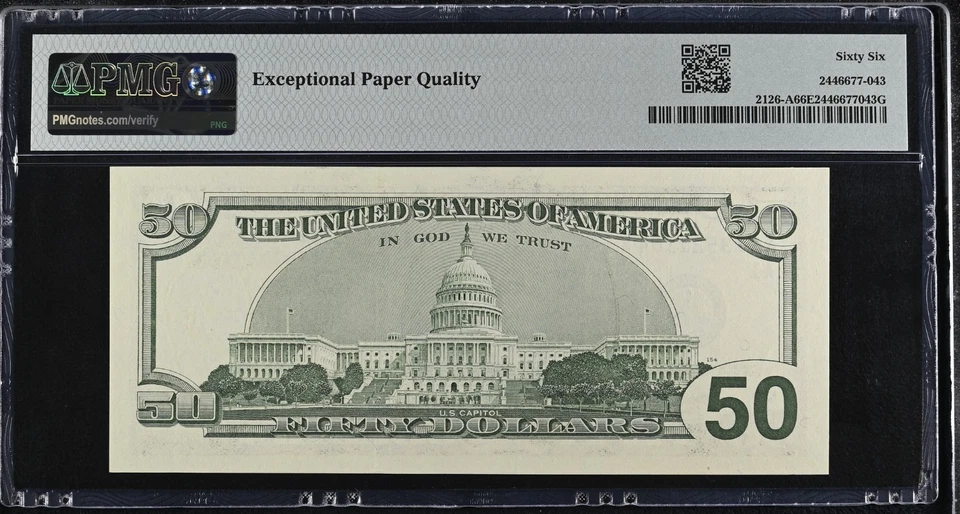 1996 $50 Federal Reserve Note Fr-2126-A Boston PMG66 Gem EPQ - Image 2 of 2