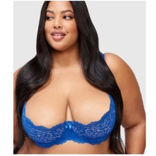 NWT Frederick's of Hollywood Blue Sandie Demi Lace Bra Women's Size 34DD