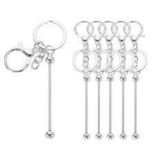 6Pcs Beadable Keychain Bars, Metal Blank Beaded Keychains, Silver
