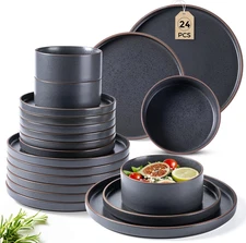 LERATIO Ceramic Dinnerware Sets for 8, High Edge Stoneware Plates and Bowls Set,