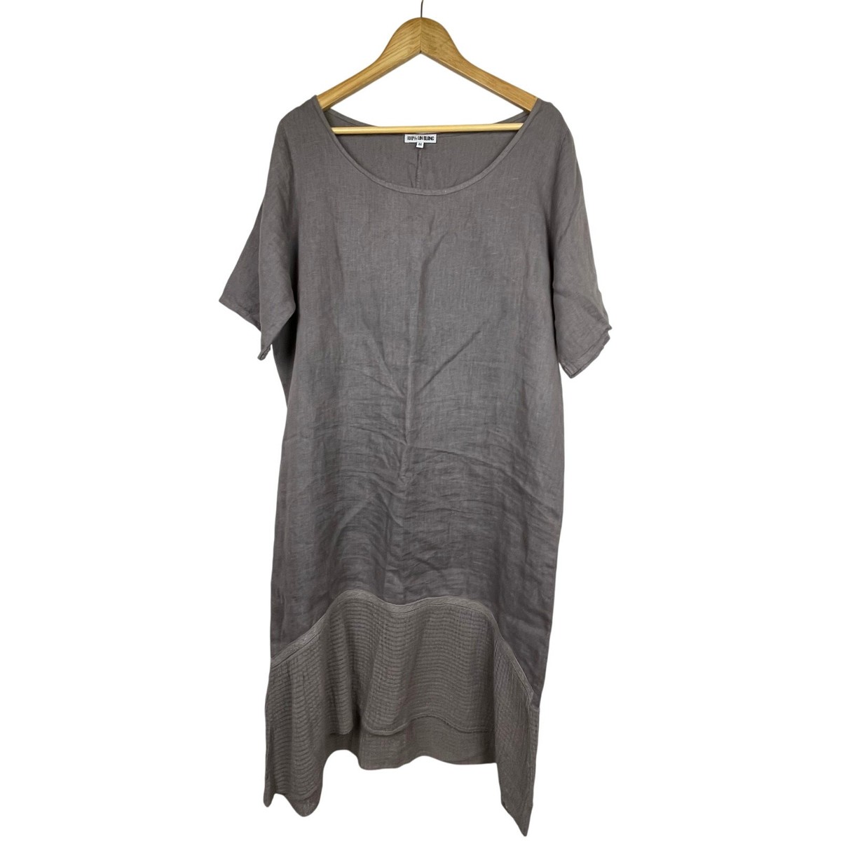 grey linen shift dress 100% Lin Blanc Women's Size 46 Grayish Taupe Midi Lagenlook Style: Wrap Dress