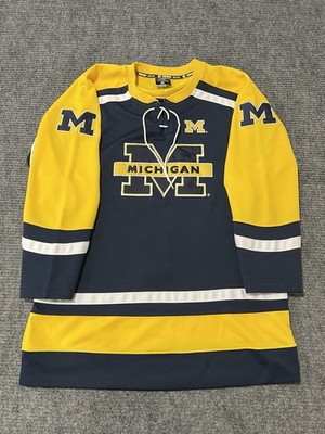 Vtg Michigan Wolverines NCAA Colosseum Hockey Jersey Size M Y2K Fight strap