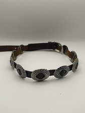Vintage Brown Leather Concho Belt Silver Tone Western Cowgirl 36"