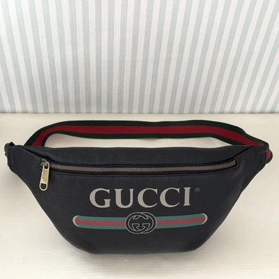 GUCCI 493869 Gucci Print Waist Pouch Bum Bag Fanny sherry line noir rare - Photo 1/4