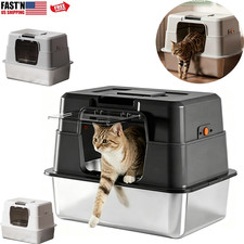 Stainless Steel Cat Litter Box with Lid, Extra Large Enclosed Metal Litter Pan