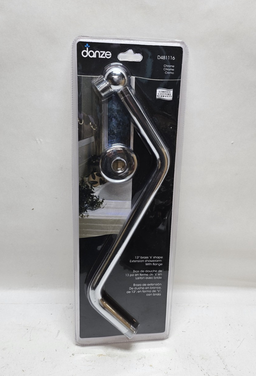 Danze D481116 S Shaped 13" Brass Extension Shower Arm w/Flange Chrome