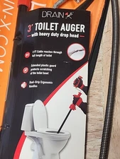 Swivel-Head Toilet Auger Drain Plumbing Snake | Use with Drill or Manually, 