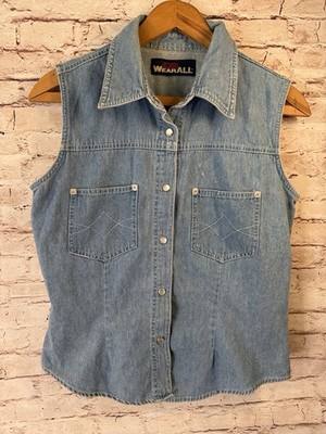 Vintage Forever Wearall Womens Sleeveless Western Shirt Denim Pearl Snap M