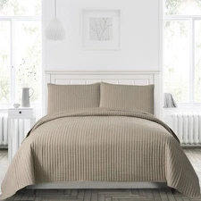 Light Taupe Queen Size Quilt Bedding Sets with Pillowcases,Lightweight for Al...