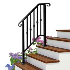 2-3 Steps Handrails Outdoor Matte Black Wrought Iron, Stair Railing Garden