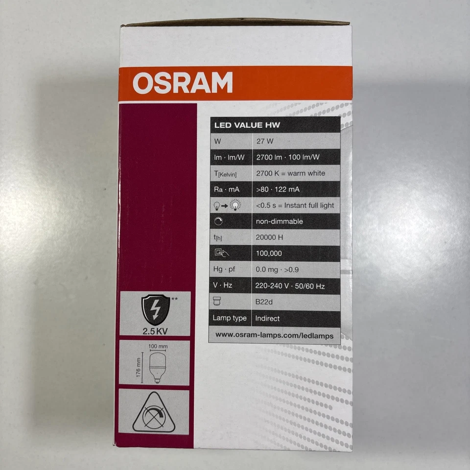 Osram High Watt 27W LED Light Globe Bulb Warm White 2700K BC  2700Lm - AC24178 - Image 2 of 4