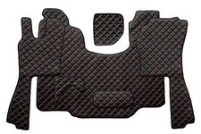 Black with red stitching floor mats eco leather + engine cover for Scania G