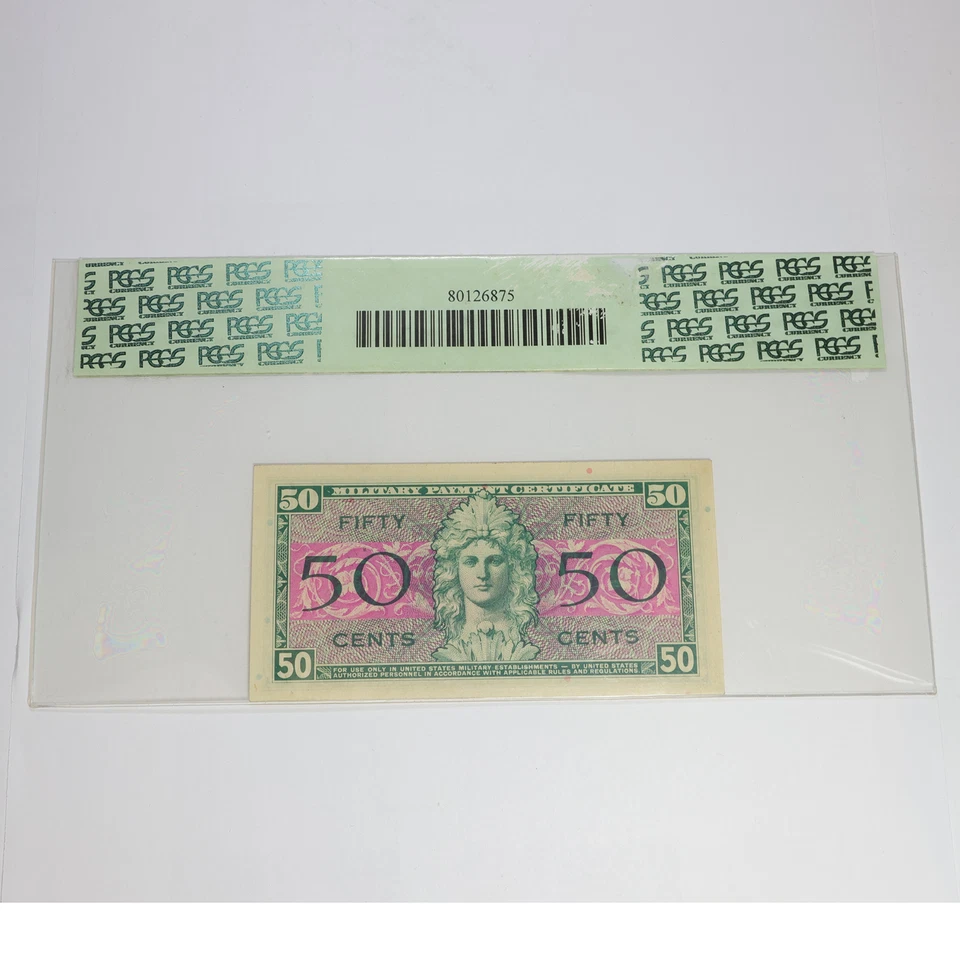 PCGS Choice AU58 - 50c Fifty Cent Military Payment Certificate 521 MPC #57714F - Image 2 of 2