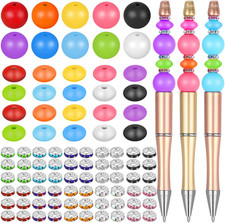 Beads for Pens - 180 Pieces 60 Silicone Lentil, 60 Silicone Round, 60 Rhineston