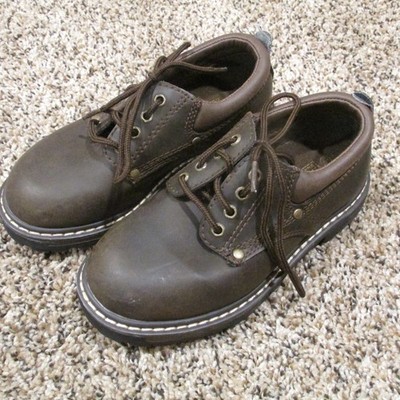 Faded Glory Low Top Lace Up Shoes Boys Size 10.5 Brown Leather Oxford Casual