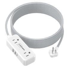 Flat Plug Extension Cord 20 FT with 4 AC Outlets 3 USB Ports 5V/3.4A 17W 20Ft...